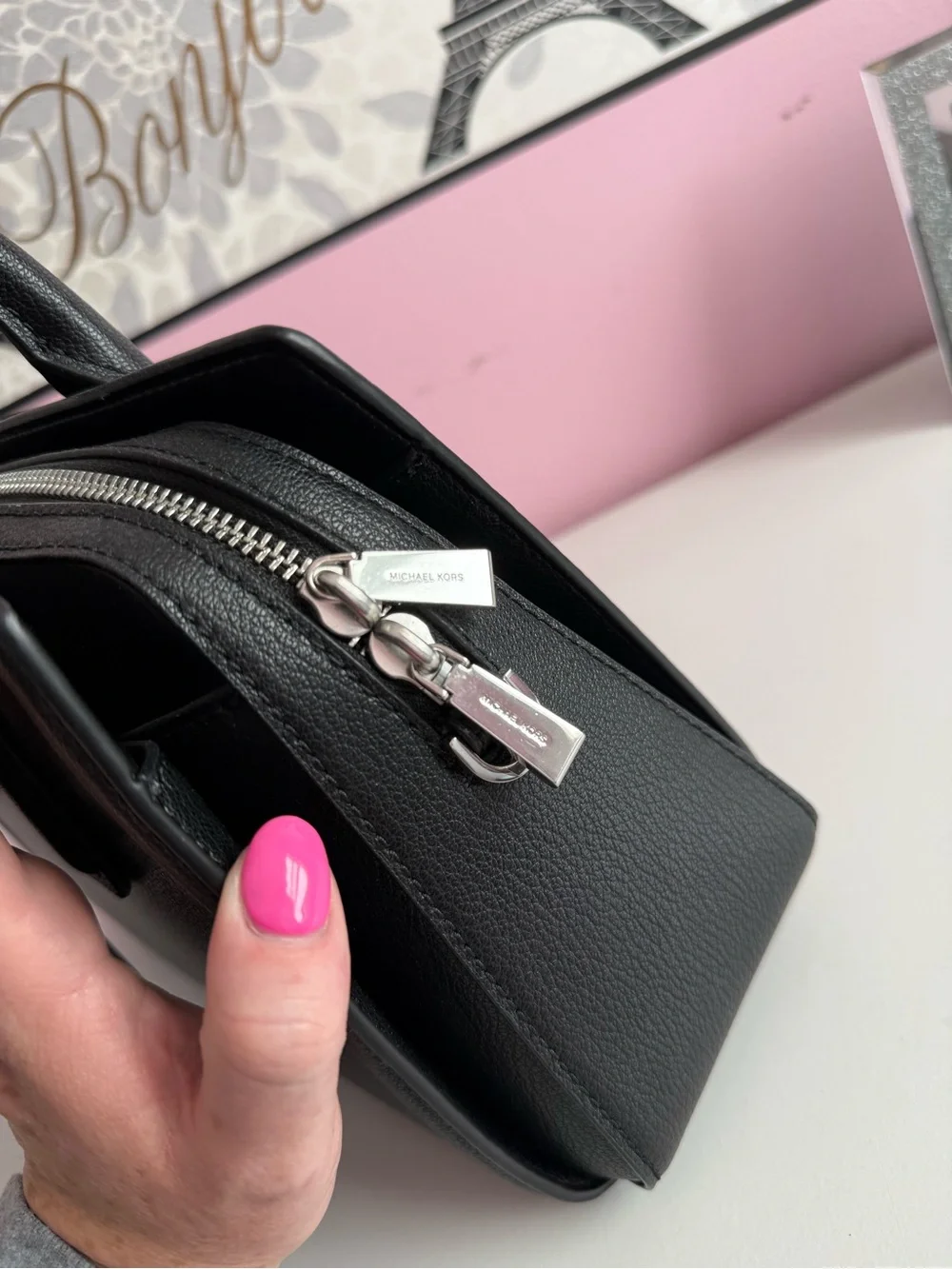 Michael Kors Black Pebbled Leather Structured Satchel